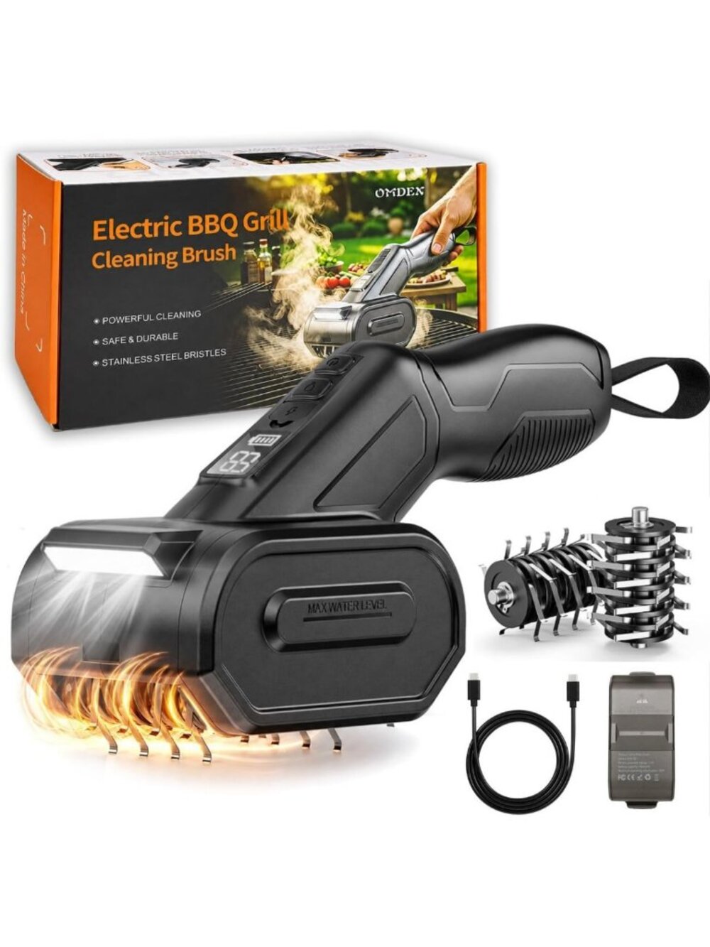 Electric Grill BBQ Brush Bristle-Free, 890RPM Cordless Grill Brushes with 2